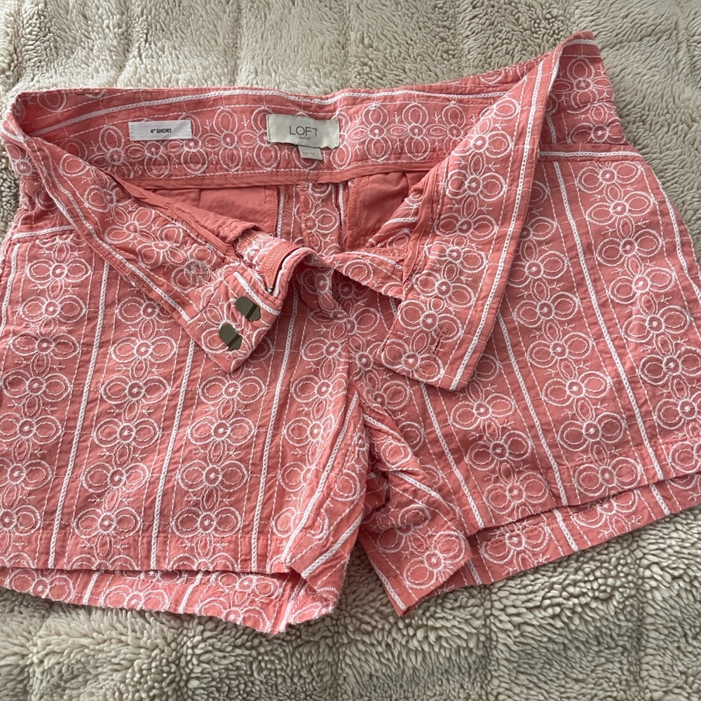 LOFT Coral Patterned High Waist Shorts